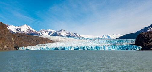 Grey glacier panorama, Torres del Paine national park, Patagonia, Chile.