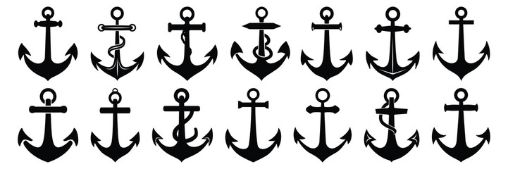  Anchor sail silhouettes set, large pack of vector silhouette design, isolated white background