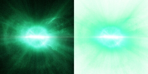 Emerald energy flare with swirling particles. 3D render - 764068937