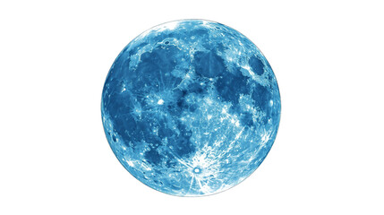 Blue Full moon seen with a telescope on a white background