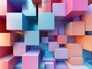 Abstract array of multicolored cubes in a vibrant gradient arrangement.