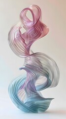 Ribbons in soft pastel pink and blue hues twist and intertwine, forming a captivating sculpture that exudes fluidity and lightness.