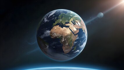 Fototapeta premium Close look at Planet earth globe view from space showing realistic earth surface and world map as in outer space point of view