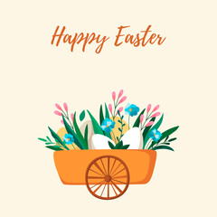 Happy easter. Eggs, flowers. Easter concept. Template for card, poster, banner, paper, textile. JPG, JPEG 150 dpi.
