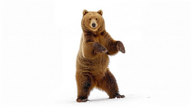 A stoic bear standing on hind legs, a symbol of strength and resilience against a pure white background.