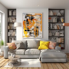A modern office with white walls and grey furniture. Interior Design

