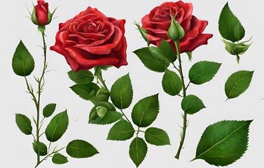 Watercolor red rose bouquet rose flower vector on white background
