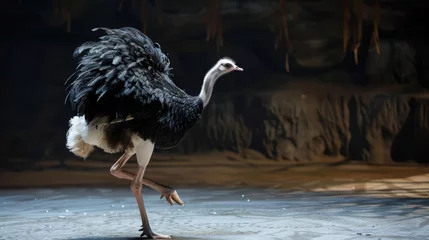 Foto op Canvas A single ostrich strutting across the stage with feathers fluffed, exuding confidence. © Rustam