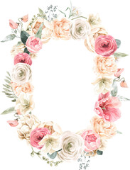 Watercolor Floral Bouquet Arch Frame. Pastel Wreath for Wedding Invitation Card