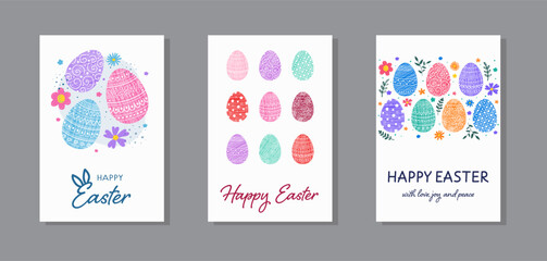 Fototapeta na wymiar Colourful background with Easter eggs and flowers. A set of a greeting card. Background design. Vector illustration
