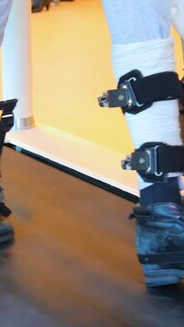 The Lokomat gait rehabilitation robot. Medical walking robot. The medical walking robot is used in the treatment of the consequences of a stroke and cerebral palsy.