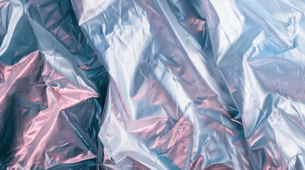 Obraz premium Crisp texture of crumpled metallic foil in shades of pink and silver, evoking elegance and modern aesthetic