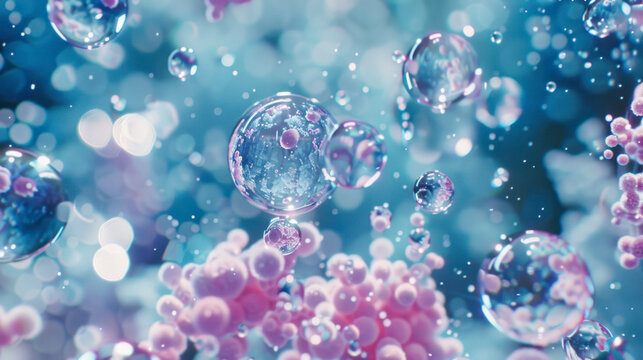 A lively and dynamic image resembling an underwater scene full of vibrant bubbles and particles