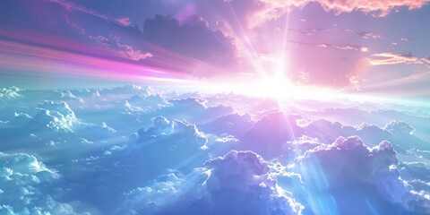 Smooth Clouds Background with Transparent and Light Rainbow Beam Looking Down Touch created with Generative AI Technology