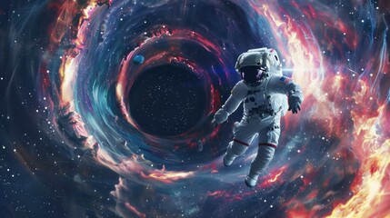 astronaut absorbed by a black hole in space with a suit in high resolution and quality - obrazy, fototapety, plakaty