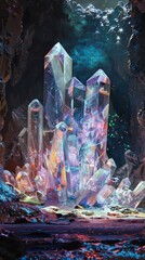 Radiant crystal formation in a mystical cave