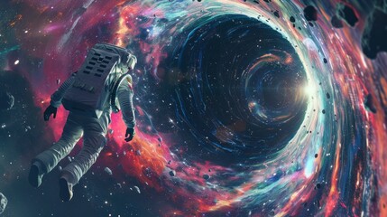 astronaut absorbed by a black hole in space with a suit in high resolution and high quality - obrazy, fototapety, plakaty