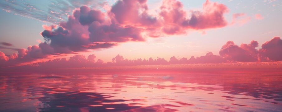 Serene pink sunset over calm ocean