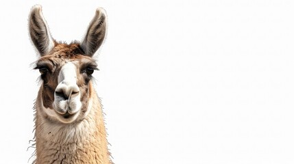 A gentle llama with a serene expression, radiating calmness and peace against a pure white background.