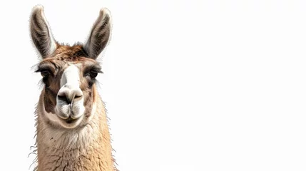 Fotobehang A gentle llama with a serene expression, radiating calmness and peace against a pure white background. © Rustam