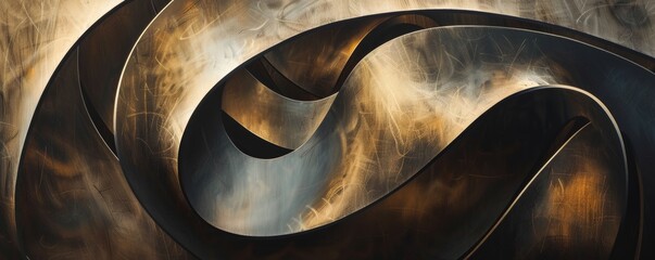 Abstract metallic swirls with light reflections - obrazy, fototapety, plakaty
