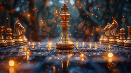 Foto op Plexiglas Close-up king chess standing first on chess board concepts challenge or  leadership strategy and battle fighting of business team and or team player organization risk management  © Sittipol 