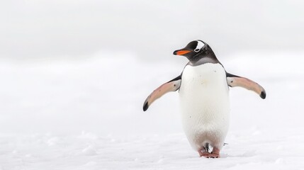 A charming penguin waddling across the scene, bringing smiles effortlessly against a pure white background.