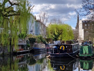 Boats on Regent's Canal in London - 764080953