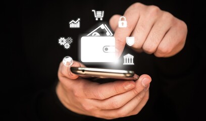 Businessman Hand Mobile Phone with Mobile banking,