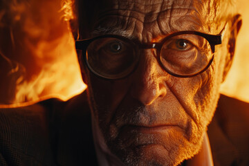 Elderly Man with Glasses Looking Determined - obrazy, fototapety, plakaty