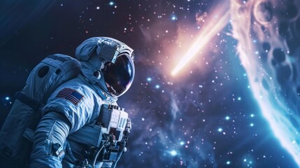 astronaut watching a comet or asteroid pass from space over the earth in high resolution and high quality - obrazy, fototapety, plakaty