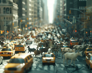 Rush hour in a city powered by renewables animals commuting