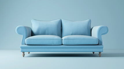 Sofá divertido azul claro isolado  - obrazy, fototapety, plakaty