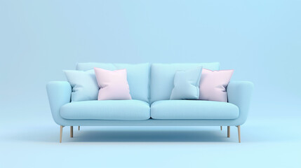 Sofá divertido azul claro isolado 