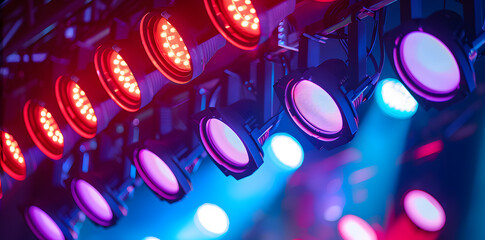 LED stage lights on the ceiling in a theater or concert venue