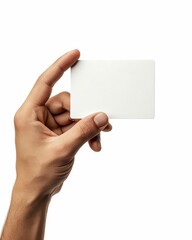 Obraz premium Hand holding blank business card isolated on white background, Hand holding blank business card.