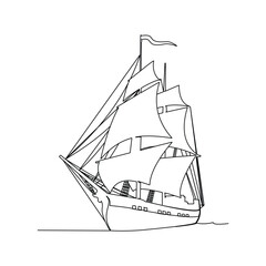 single line drawing of sailing ship, wall decoration