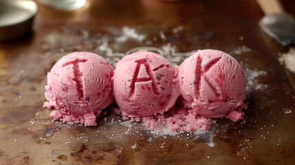 Różowe kulki lodów mówią TAK! Lody w kształcie słowa TAK. Znak mówiący 
