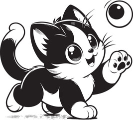 Vector sketch of a stylized kitten's portrait black and white illustration