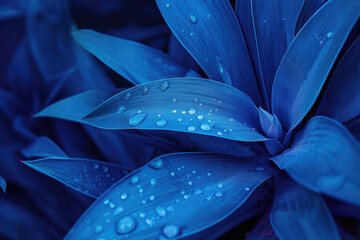 blue agave leaves with dewdrops close up background