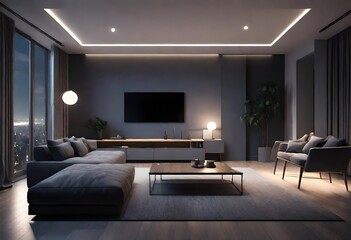 modern living room  at night