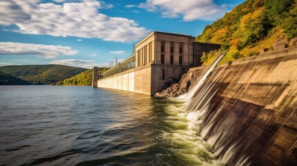 Top view of New Croton Dam, Croton-On-Hudson, Croton Gorge Park - obrazy, fototapety, plakaty