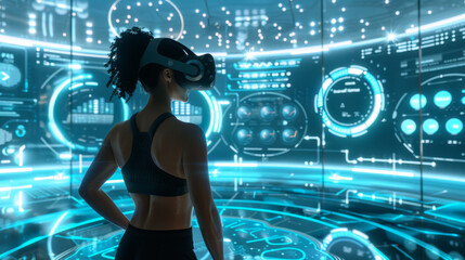  Interactive 3D model of a VR fitness application interface offering users the ability to select workouts