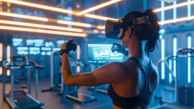  Interactive 3D model of a VR fitness application interface offering users the ability to select workouts