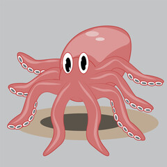 Cute vector cartoon octopus illustration on blue background