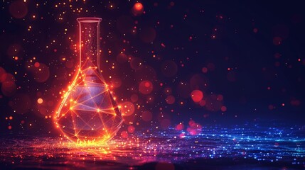 Laboratory tube with chemical formula. Low polygonal modern illustration with 3D hologram effect of chemistry laboratory.