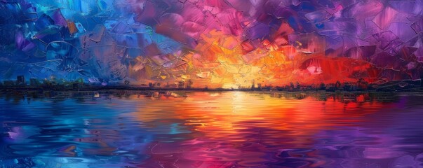 Colorful abstract sunset cityscape painting