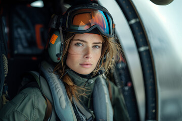 Portrait of a beautiful female military helicopter pilot