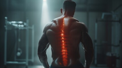 A man with spinal cord highlight showing back pain.