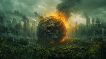 A planet destroyed by pollution. The greenhouse effect is the cause of global warming which is destroying our planet. - obrazy, fototapety, plakaty